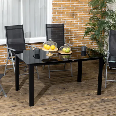 Imagen del producto de Mesa de jardín Sweiko para 6 personas, resistente a la intemperie, con cristal templado, mesa para terraza, 150 cm x 90 cm x 74 cm, color negro
