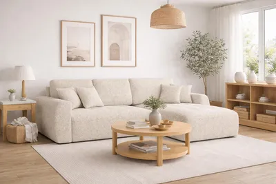 Image de Canapé d'angle avec fonction couchage et coffre de rangement, forme en L, Ivo L, tissu chenille Artico, Nata, ? droite
