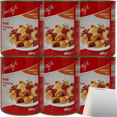 Produktbild von Jeden Tag Ravioli mit fleischhaltiger Füllung in Bolognesesauce 6er Pack (6x800g Dose) + usy Block
