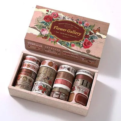 Produktbild von Simno Washi-Tape-Set, 18 Rollen je 2 m, für Journaling – Blumengalerie