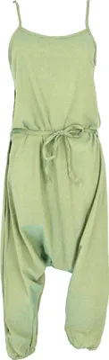 Produktbild von Boho Jumpsuit, Baumwoll Sommer Pluderhose, Overall, Aladin Hosenkleid - Lindgrün, Damen, Baumwolle, Hosen