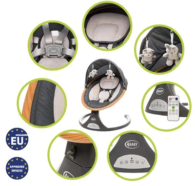 Produktbild von 4Baby | Elektrische Babyschaukel - Babyschaukel bis 9 kg - Babywippen - 5 Geschwindigkeiten - Musik - Timer - Ergonomisch - Rock’n Relax - Graphite