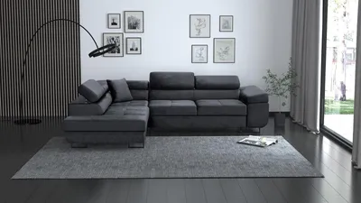 Produktbild von L-Förmiges Ecksofa Waldo für Wohnzimmer, gepolstertes Schlafecke mit Bettkasten (Stoff: monolith 97 - dunkelgrau, Ottomane: links)