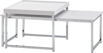 Produktbild von WOHNLING Couchtisch 2er Set Holz / Metall Sofatisch Eckig Weiß Modern Beistelltisch 2-teilig Design Wohnzimmertische Holztisch Satztische