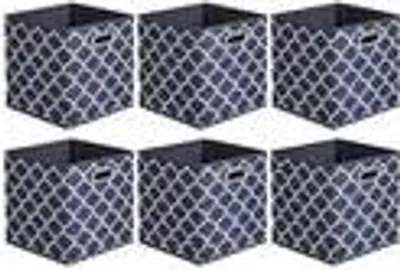Image de Alsterwell Boîtes pliantes, lot de 6 - Boîtes de rangement pliantes en non-tissé avec poignées, 26,7×26,7×27,9 cm - Paniers de rangement pour le salon, la chambre à coucher & la cuisine, bleu jean, respirant
