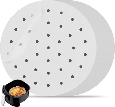 Produktbild von Luftfrittierpapierblätter für Airfryer - 100 Stück - perforierte Airfryer-Linien - Dampf-Backpapier-Linie - nicht haftendes Luftfrittierpapier für Backen - Cookies - Kochen - Bambusdampfer - 8 Zoll