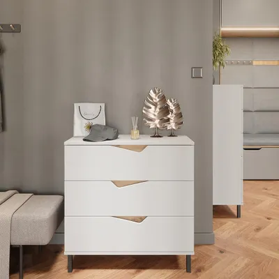 Image de Commode avec tiroirs Vicco Marelle Blanc/Artisan 80x81.2cm avec 3 tiroirs, Model 57841