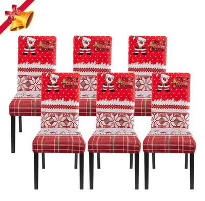 Obrázok produktu pre Poťahy na stoličky, Vianoce, 6 kusov, červené, elastické, umývateľné, vhodné do jedálne a na oslavy