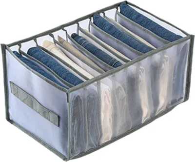Zdjęcie produktu dla 7 kratek/9 kratek Organizer na ubrania Organizer do szafy Przegródki do szuflad z uchwytem Organizer na ubrania do szafy na dżinsy spodnie koszulki bieliznę