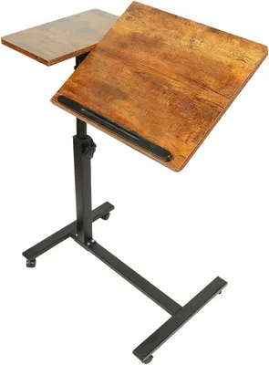 Imagen del producto de Mesa portátil para cama - Escritorio ajustable - Para trabajar cómodamente - Con ruedas - 60 x 345 cm - Amarillo mostaza