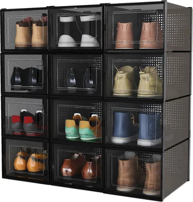 Produktbild von Mondeer Schuhboxen 12er Set Aufbewahrungsboxen Größe 44 Schuh-Organizer Schuhschrank Schuhregal Schuhaufbewahrung