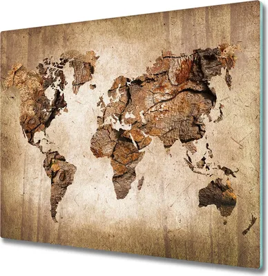 Produktbild von Glas Herdabdeckplatte 60x52 cm Spritzschutz Glasabdeckplatte Schneidebrett Weltkarte Holz