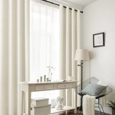 Image de Rideaux occultants, hauteur 175 cm, largeur 140 cm, lot de 2, couleur beige clair, isolants thermiques, pour salon