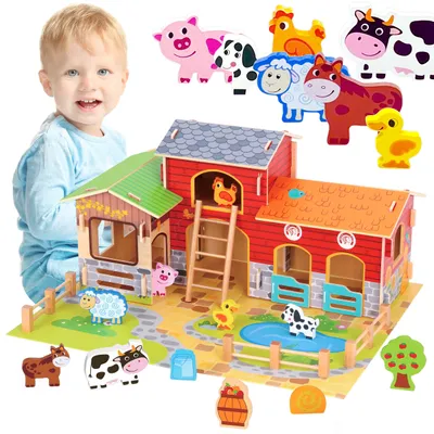 Image de Woopie Green Mega Farm : ensemble de 18 figurines d'animaux de ferme (étable, étable à vaches, poulailler)