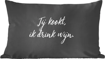 Produktbild von MuchoWow® Zierkissen Sofakissen Wohnzimmer Dekokissen 50x30 cm Sprichwörter - Du kochst, ich trinke Wein - Zitate - Wein - Kochen - Wohnzimmerdekoration - Polster mit Photo