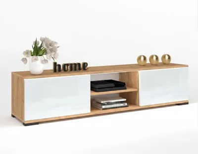 Produktbild von Fernsehschrank TV-Lowboard KING STEHEND Mit LED Craft Eiche/Weiß Hochglanz 120cm, KI-generiertes Bild