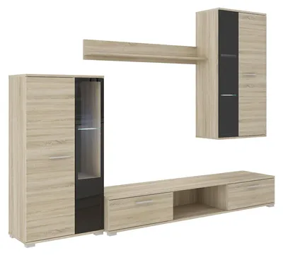 Produktbild von TOP Wohnwand Salsa Anbauwand Wohnkombi Wohnzimmer Sonoma Eiche matt + schwarz