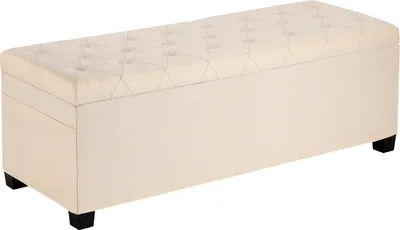Produktbild von VEVOR Sitzhocker mit Stauraum 110 x 40 x 40 cm Fußbank Aufbewahrungsbox bis 299,37 kg belastbar, hochklappbare gepolsterte Sitzbank mit Metallrahmen, Ottomane für Wohnzimmer Schlafzimmer Beige