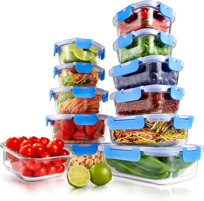 Image de Ensembles de boîtes de rangement en verre - Boîtes de conservation - Préparation des repas - Verre borosilicaté résistant à la chaleur - Ensemble de 12 pièces - Transparent