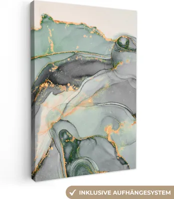 Produktbild von MuchoWow® - Leinwandbilder - Gold - Marmor - Grün - Luxus - Glitzer - Marmoroptik, Wandbild, Wanddeko Bilder Wohnzimmer, 80x120 cm