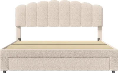 Produktbild von CDGlobal Polsterbett 160x200cm mit USB und Steckdosen, Jugendbett Doppelbett mit Schubladen, Stauraumbett Massivholzbett mit Typ C und Lattenrost, Beige
