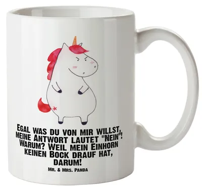 Produktbild von Mr. & Mrs. Panda Keramiktasse Einhorn Wut - Weiß - Geschenk, Lustig, Einhörner, Büro, Deko, Pott, Henkeltasse, jumbotasse, Unicorn, steingut tasse, Teebecher, weisse