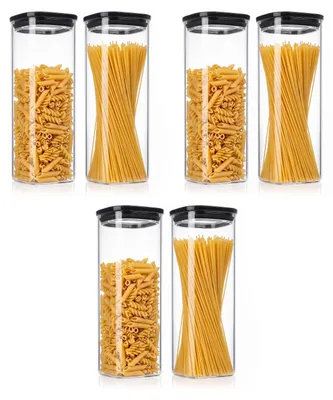 Productafbeelding van Arendo set van 6 voorraadpotten, elk 2350 ml, met glazen deksel, luchtdicht afgesloten met een siliconenring. Vierkante glazen containers van borosilicaatglas, geschikt voor temperaturen van -40 tot 400 °C. Transparant