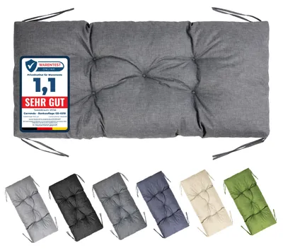 Produktbild von Garronda Bankauflage 100x50 cm ca. 10 cm dick Sitzkissen Outdoor für Gartenbank und Hollywoodschaukel Polster Auflage für Sitzbank wasserabweisend UV-beständig mit Bändern GD-0219 Graphit