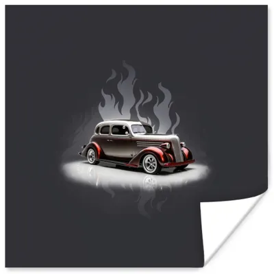 Produktbild von MuchoWow® Poster Auto - Schnee - Flammen - Vintage 50x50 cm - Wohnzimmerdekoration