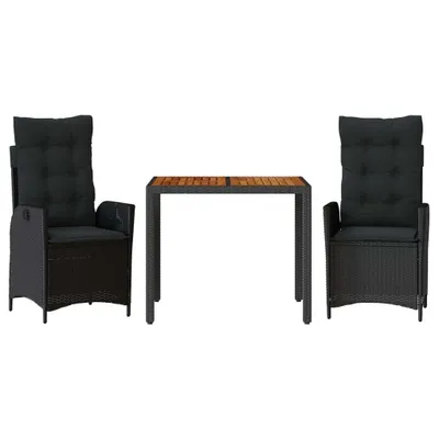 Produktbild von vidaXL 3-tlg. Garten-Essgruppe mit Kissen Schwarz Poly Rattan