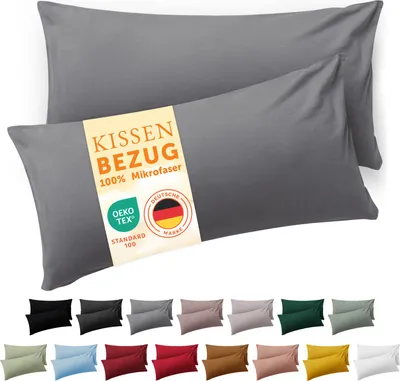 Zdjęcie produktu dla Blumtal poszewka na poduszkę 40 x 80 cm z zamknięciem hotelowym - zestaw 2 poszewek na poduszki, szara, poszewka na poduszkę wykonana z miękkiej mikrofibry - poszewkę można prać, certyfikat OEKO-TEX - do poduszek 40x80 cm