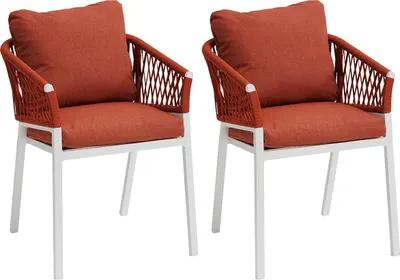 Produktbild von 2er-set gartensessel "oriengo" ziegelrot & weiß aus aluminium und geflochtenen maschen - Hespéride