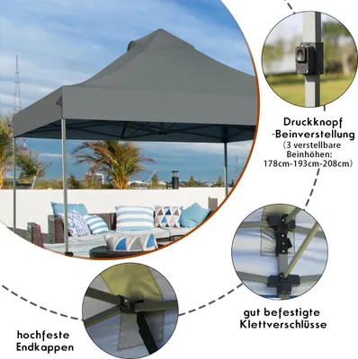 Image de Pavillon pliable 3 x 3 m, tente de fête d'hiver stable et étanche avec sac de transport sur roulettes gris