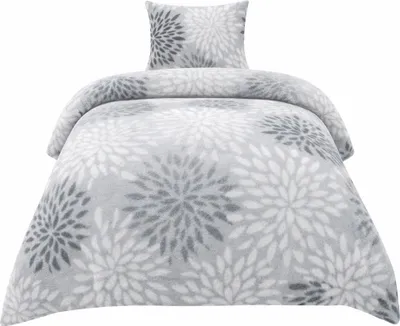 Produktbild von Fleece Bettwäsche Flausch 135x200 80x80cm Kreise Grau: 2tlg.