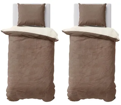 Produktbild von Winter Bettwäsche Teddy Plüsch 155x220 + 80x80 Bettbezug Cashmere Touch Nicki Uni / Wende Nougat Natur, 4 teilig