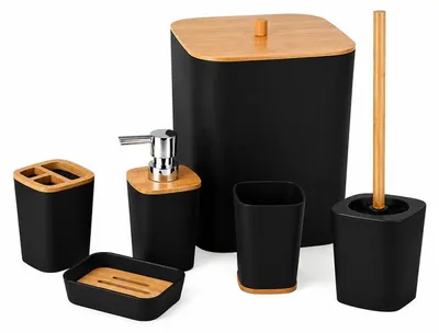 Immagine prodotto di Verk 27642: Set di accessori da bagno con elementi in bambù, 6 pezzi, colore nero