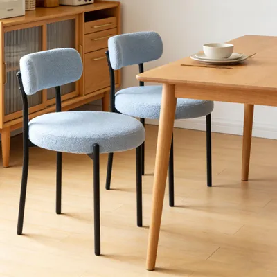 Produktbild von Esszimmerstühle 2er Set,Teddy Stoff Runde Boucle Gepolsterter Küchenstuhl,Ergonomischer Essstuhl mit Metallbeinen für Wohnzimmer,Küche (Blau)