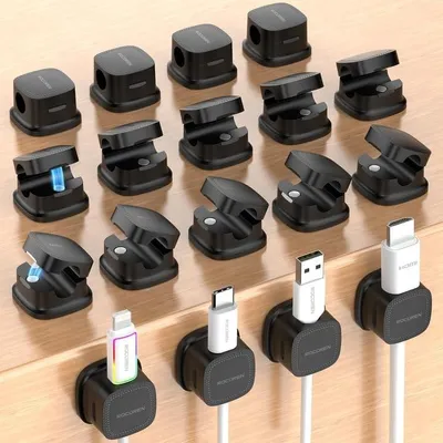 Zdjęcie produktu dla Klipy do kabli Rocoren - Samoprzylepny organizer kabli z uchwytem magnetycznym (18 sztuk, czarny)