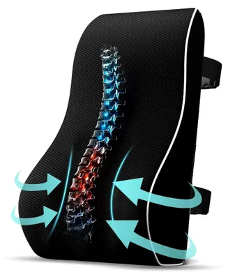 Produktbild von Sitzkissen für Bürostühle, Orthopädisches Kissen mit Memory-Schaum, Rückenstützkissen mit Lordosenstütze und verstellbaren Riemen für Autositz