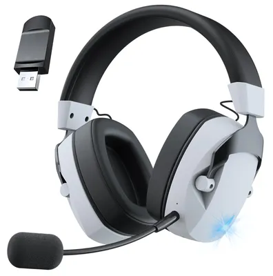 Produktbild von Drahtloses Gaming-Headset mit abnehmbarem Mikrofon mit Geräuschunterdrückung 2,4 GHz Bluetooth USB und 3,5-mm-Klinkenstecker 3 Modi für die Nutzung mit mehreren Geräten schwarz-weiß