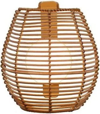 Produktbild von LED Wandleuchte außen kabellos mit Akku Leuchtmittel IP54 2700 K 900 lm Fernbedienung dimmbar H: 24,5 cm Rattan Außenlampe Wand Balkon
