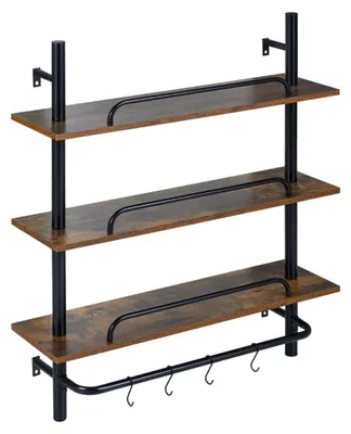 Produktbild von Schwebendes Wandregal aus Rohren mit 4 Haken, 3-stufig, 80,5 x 24 x 97 cm