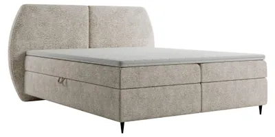 Image de Lit Boxspring 160x200 MADRYT Bouclé Beige avec surmatelas, 2 matelas & 2 coffres | Lit rembourré complet avec rangement