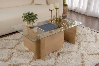 Zdjęcie produktu dla Skye Decor, Vetrino - Honey Oak, stolik kawowy, 100% szkło hartowane, dąb miodowy, 105 x 65 x 40 cm