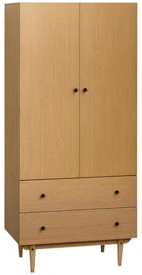 Zdjęcie produktu dla Szafa z 2 drzwiami, 2 szufladami i drążkiem na ubrania, zajmująca mało miejsca szafa do sypialni, 80x52x180 cm, wygląd drewniany