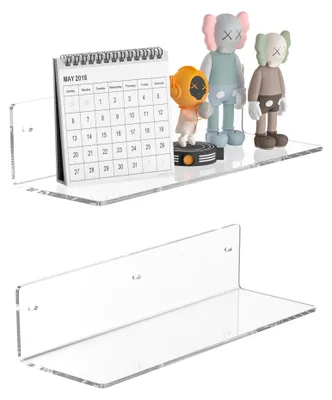 Image de Étagères murales transparentes de 30 cm, résistantes à l'humidité, étagères murales en acrylique pour salle de bains, étagères murales transparentes pour salle de bains, chambre à coucher, salon, magasin, lot de 2