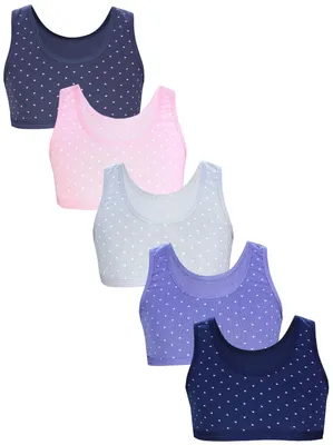 Produktbild von TupTam Mädchen Bustier mit breiten Trägern 5er Pack, Farbe: Herzchen Jeansblau Rosa Dunkelblau Graphite Grau, Größe: 134-140