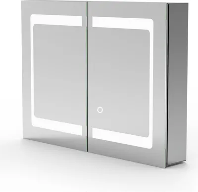 Produktbild von LED Spiegelschrank 80x60 cm mit Rasier-Steckdose Drei Lichtfarbe Dimmbar Touch/Wandschalter Beschlagfrei Aluminium IP44