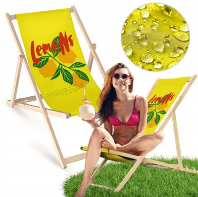 Produktbild von Liegestuhl klappbar aus Holz mit Zitronen-Motiv – Klappstuhl Klappliege Sonnenstuhl Strandstuhl Gartenliege
