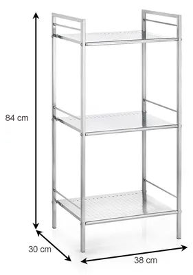 Zdjęcie produktu dla Regał łazienkowy, regał metalowy, regał wielofunkcyjny MATIS, chromowany, z 3 półkami